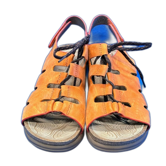 Bionica wedge orange leather sandals brown lace up  closure size 9.5 - Picture 9 of 14